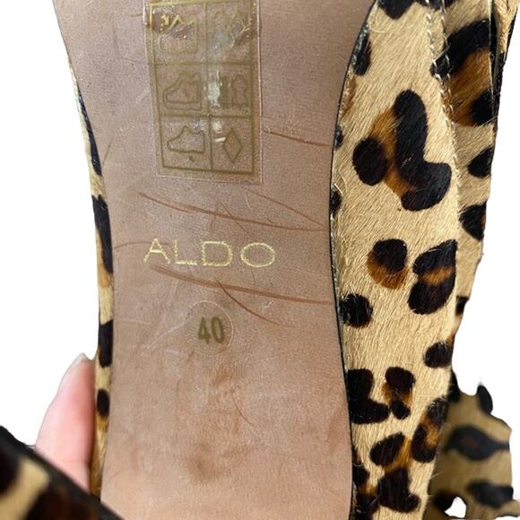 Aldo The Gaunt Tan Leopard Calf Hair Heeled Ankle Booties Women Sz 40 - Picture 6 of 12
